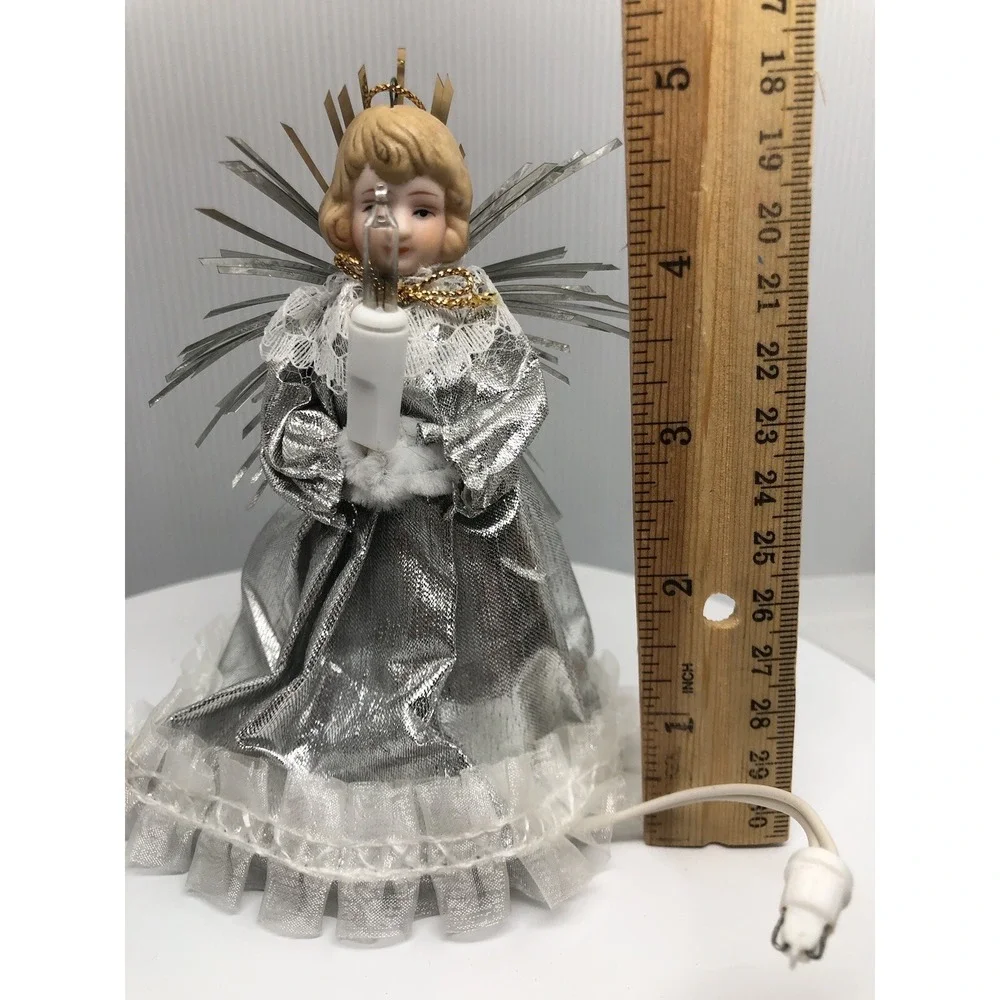 Christmas Ornament Victorian‎ Silver Angel Light Plug Into String of Lights
